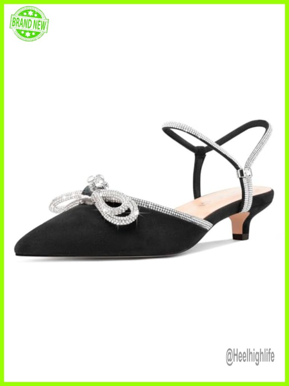 Rhinestone Bow Kitten Heels Pointed Toe Ankle Strap Wedding Prom Pumps